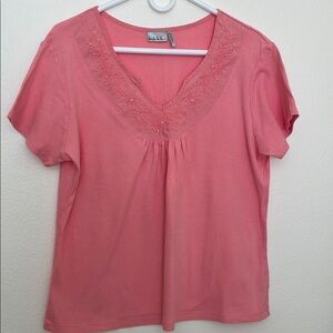Nicole Miller Women's Pink Embroidered V-Neck Top
